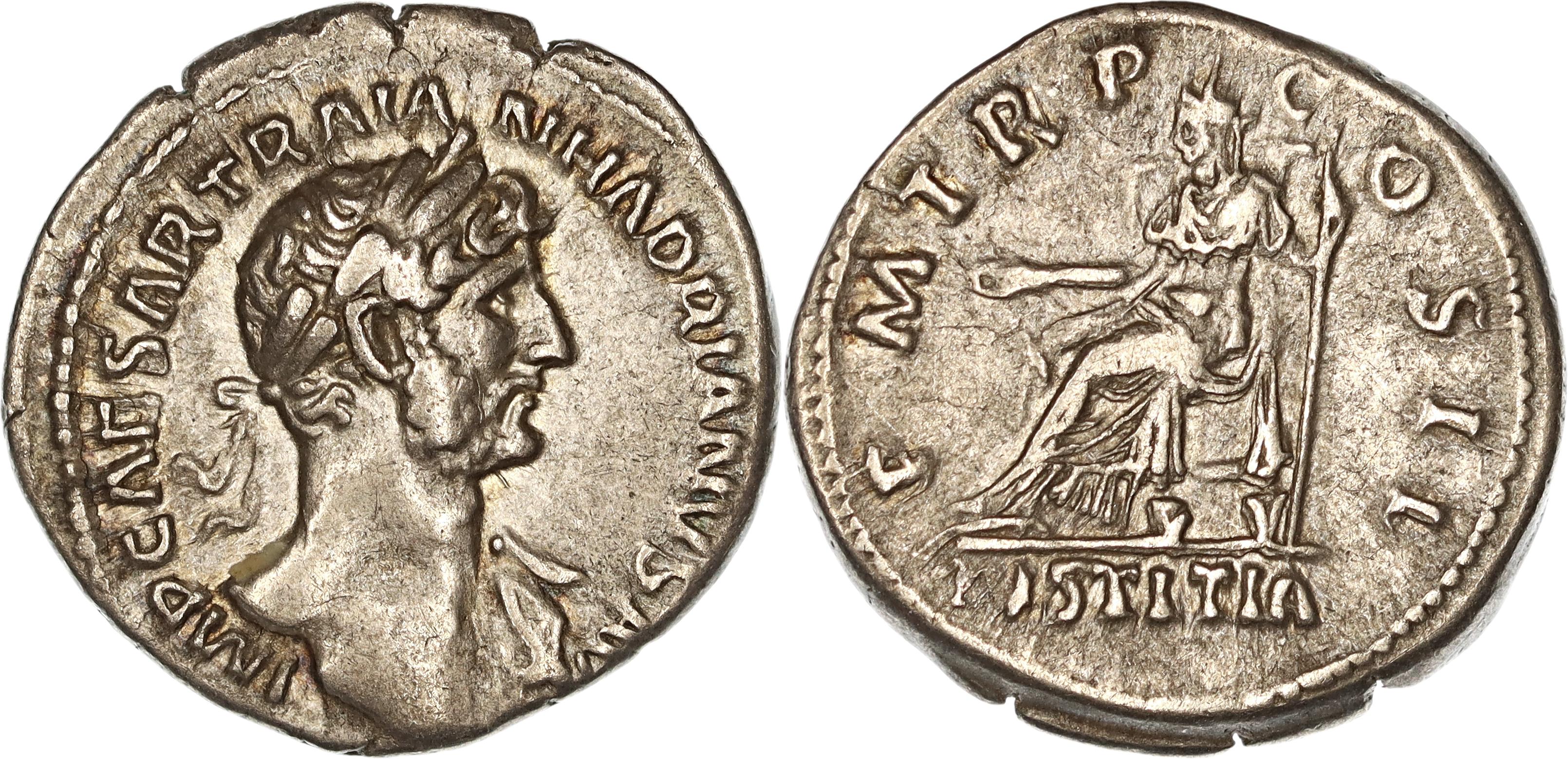 Roman Empire, Hadrian, Silver Denarius, 118 AD , VF