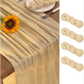 CHAMPAGNE GOLD CHEESECLOTH TABLE RUNNER 4 PACK SUMMER SHEER CHEESE CLOTH TABLE RUNNERS BOHO GAUZE 120 INCHES SUMMER TABLE DECORATI