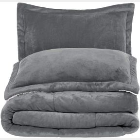 NEW MICROMINK (KING SIZE) SHERPA 3 PCS COMFORTER BED SET GRAY MM920 SZ KING**