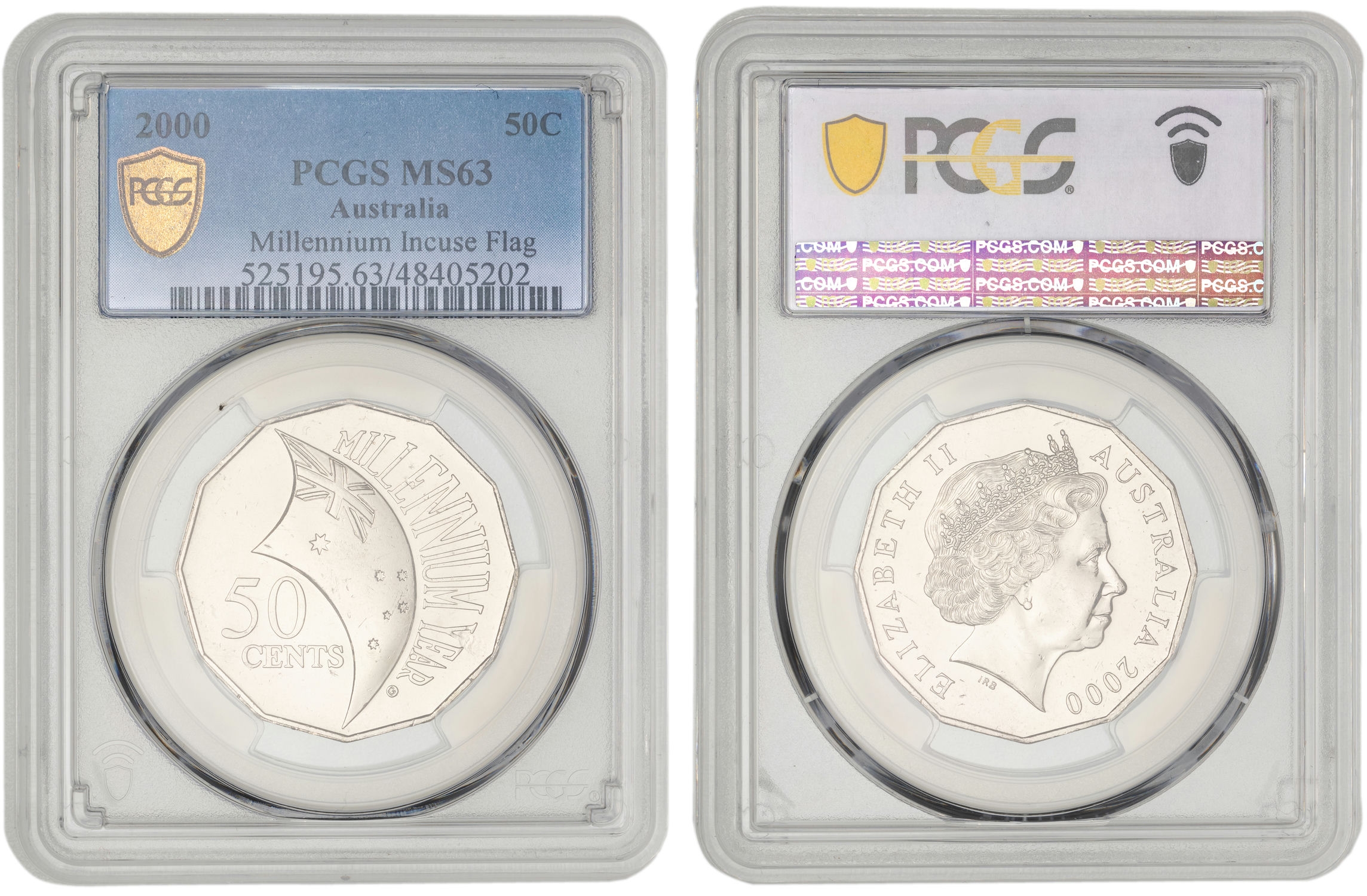 Elizabeth II, Incuse Flag, Fifty Cents, 2000, PCGS MS63
