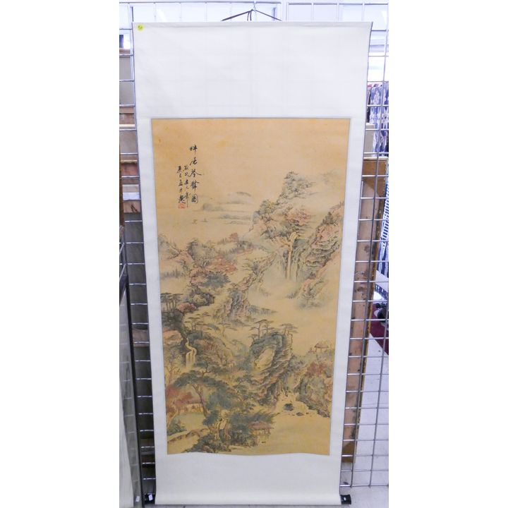 Chinese Mountainous Landscape Scroll Painting- 69x28''