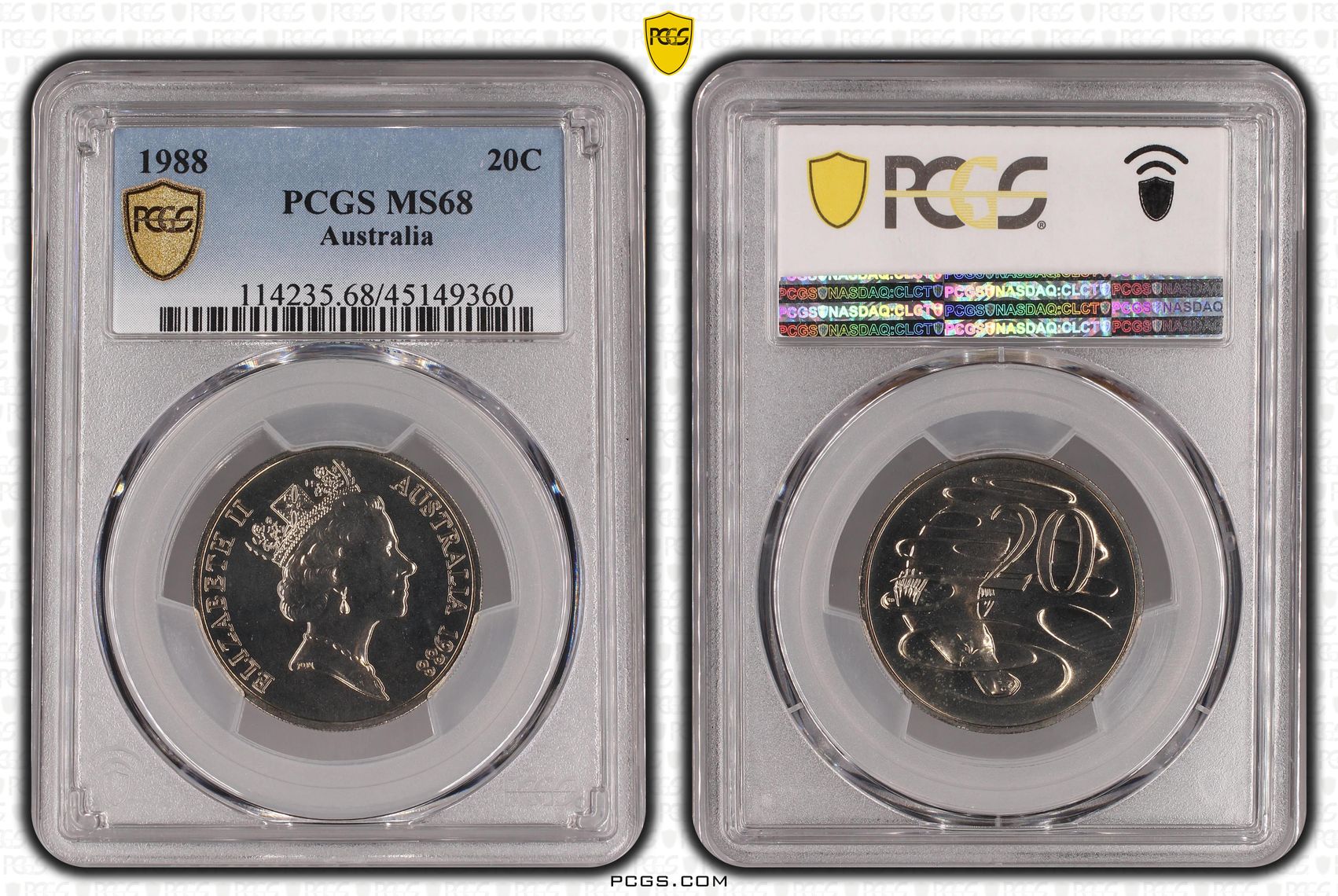 1988 Australia Twenty Cent, 20c PCGS - MS68 -360