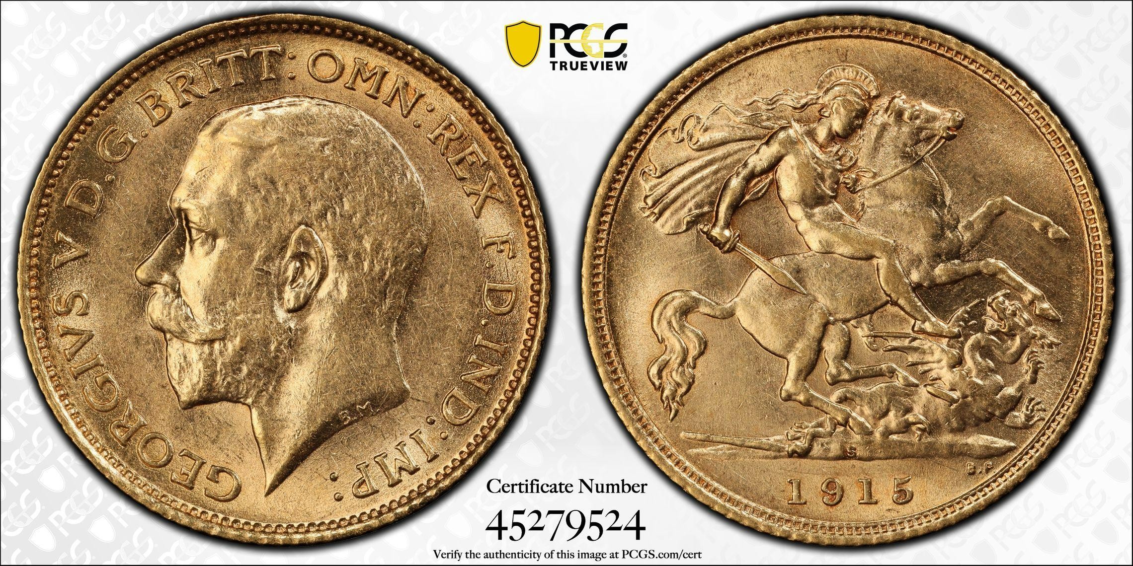 1915-S Australia Half Sovereign S-4009 PCGS - AU58 -524