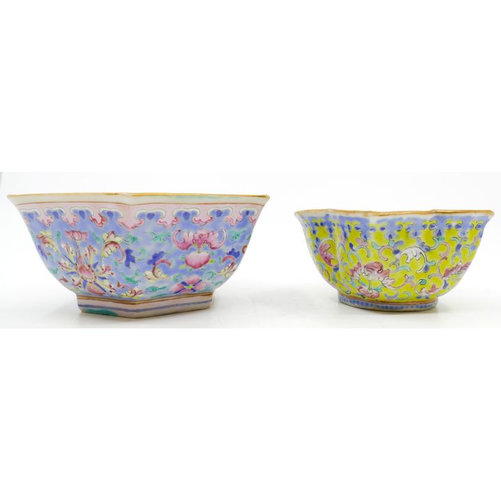 2pc Chinese Tongzhi Porcelain Small Bowls 4'' to 6'' - Scattered glaze wear
