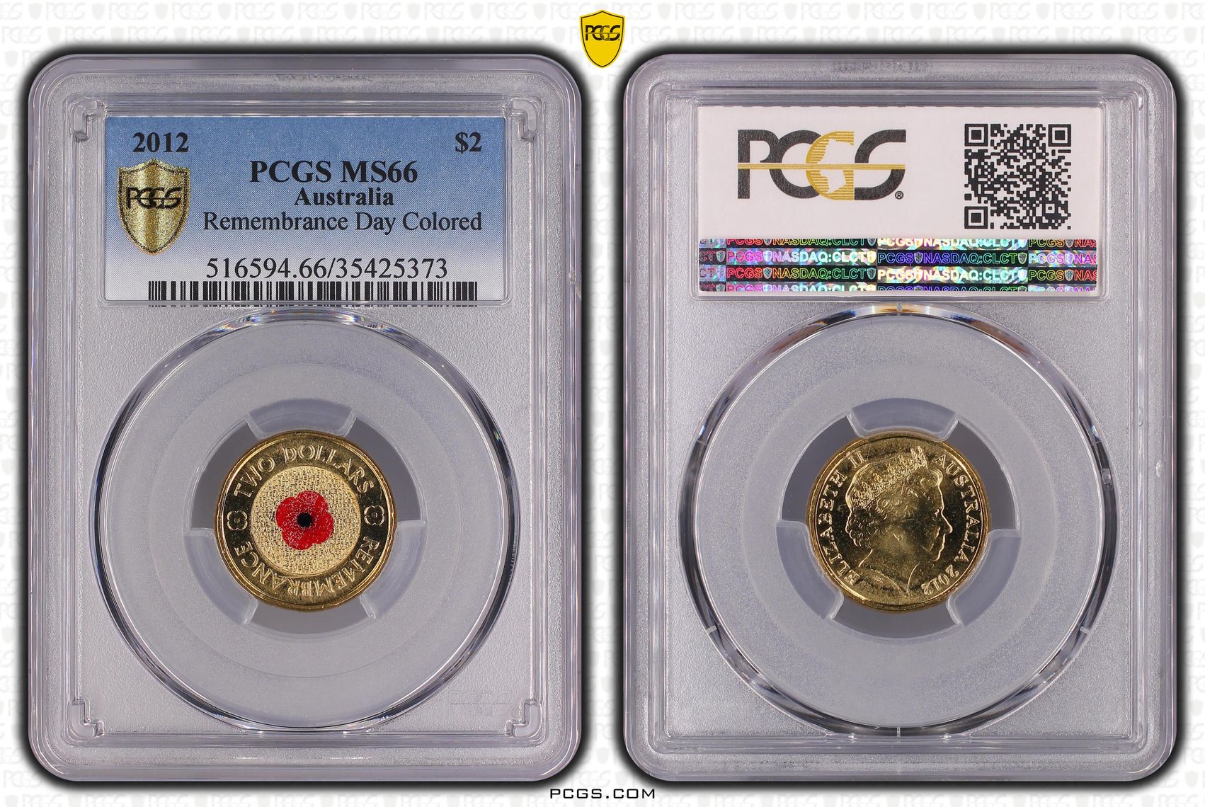 Remembrance Day Colored, Two Dollar, 2012, PCGS MS66