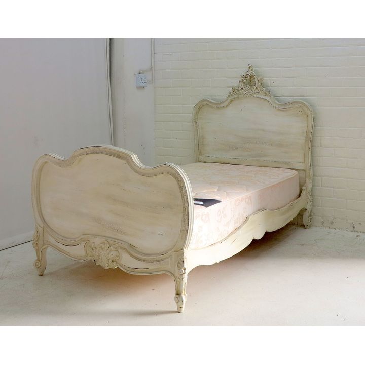 FRENCH PAINTED THREE-QUARTER BEDESTEAD AND MATTRESS