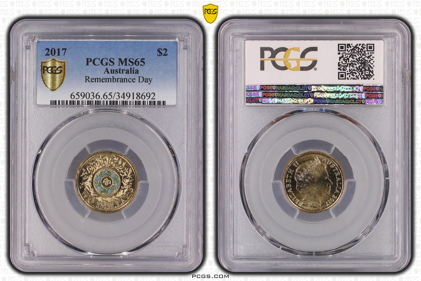 Elizabeth II, Remembrance Day, Two Dollar, 2017, PCGS MS 65