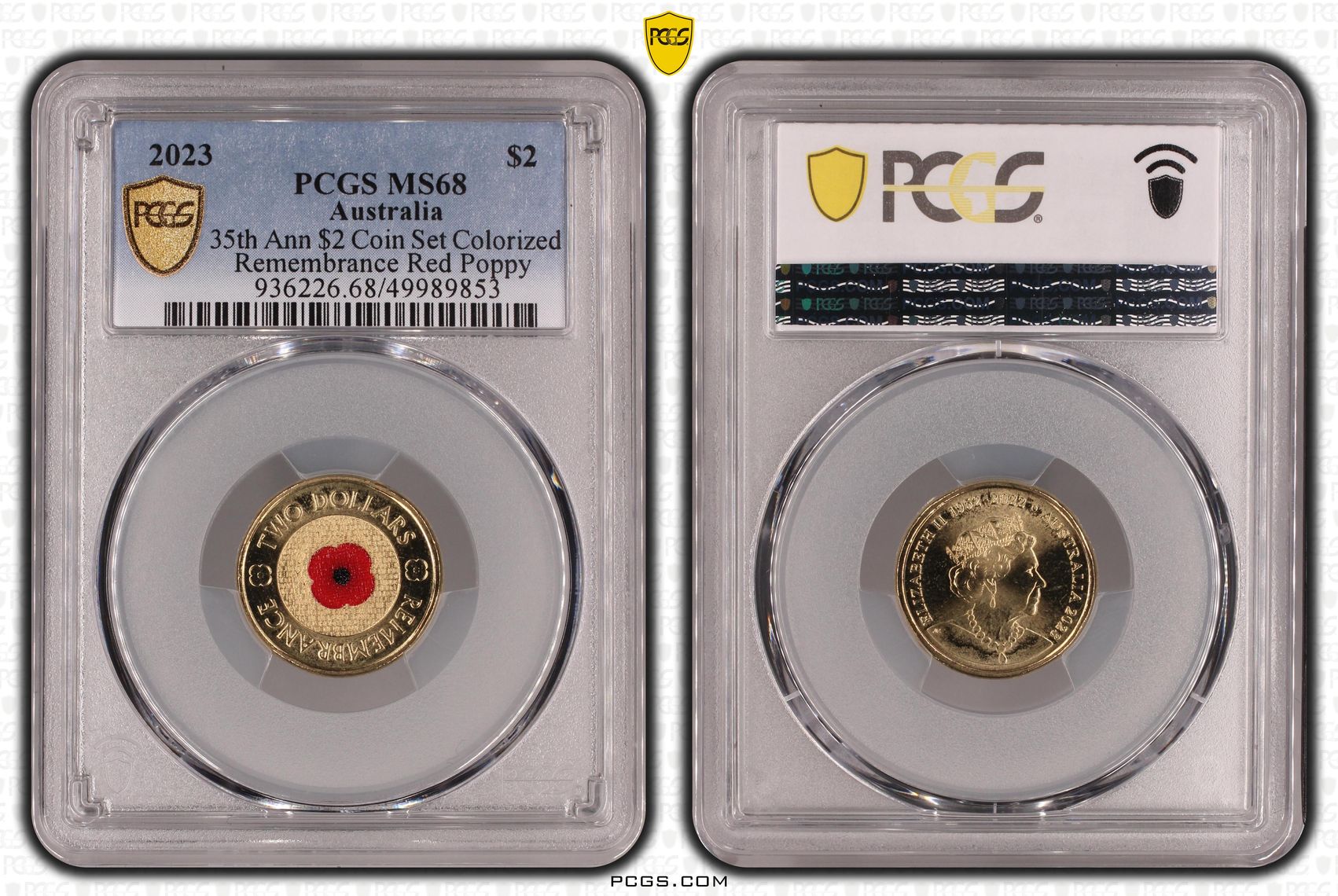 35th Ann $2 Coin Set Colorized Remembrance Red Poppy , Two Dollar, 2023, PCGS MS68