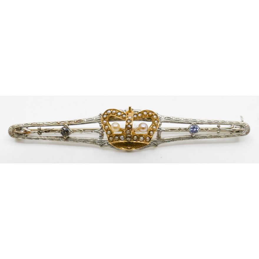 Edwardian 10k Crown Bar Pin 2.25'' - 3.4 Grams