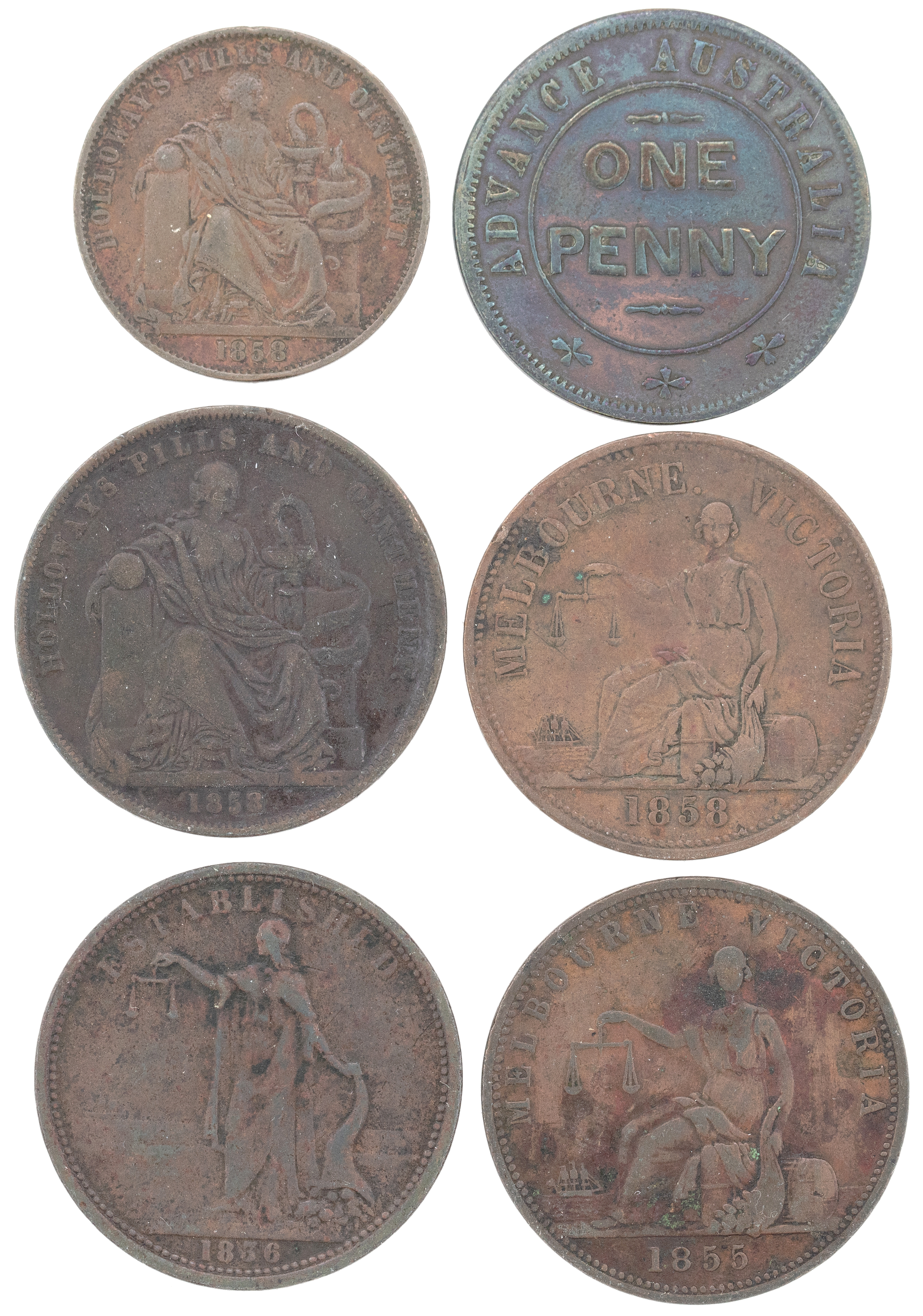 Hide & de Carle, Melbourne, Victoria, Penny, 1858, VF