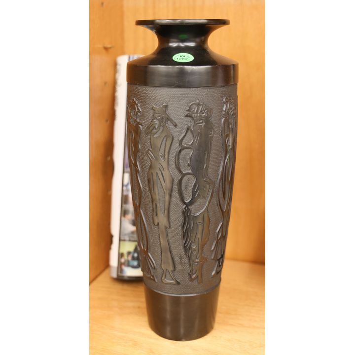 Chinese Black Clay Carved Tall Vase 13''