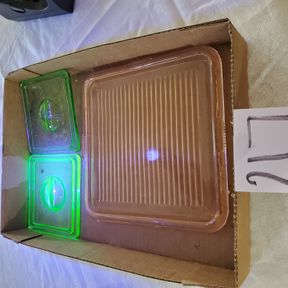 Uranium Glass refrigerator glass lids, depression pink