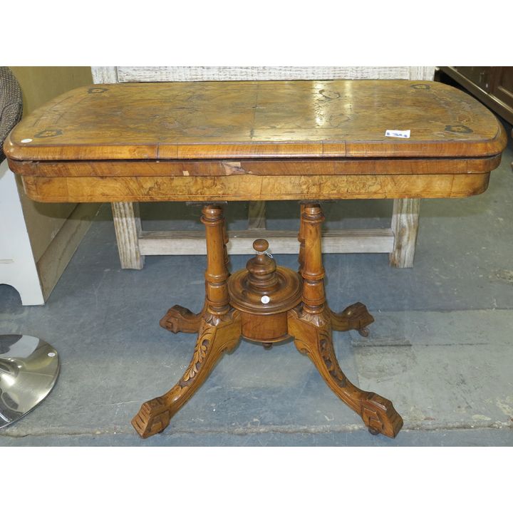 VICTORIAN INLAID WALNUT CARD TABLE,