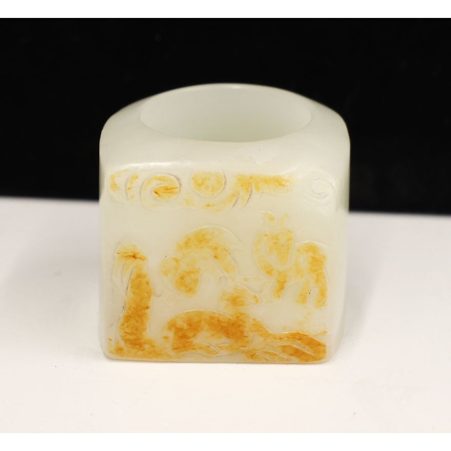 Chinese White Jade Russet Skin Archer's Ring