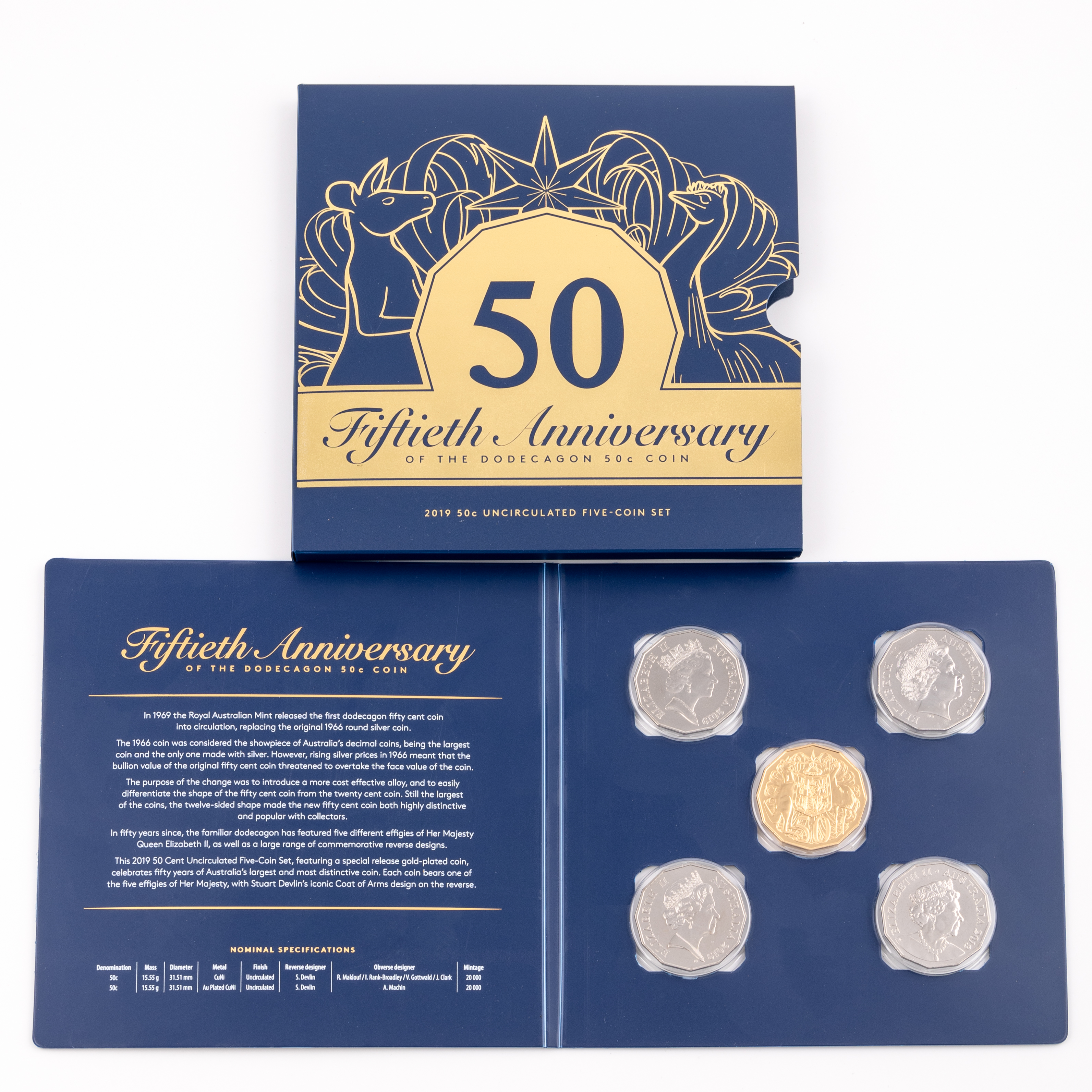 187 · Elizabeth II, Fiftieth Anniversary of the Dodecagon Fifty Cent Coin, Fifty Cents, 2019,  UNC