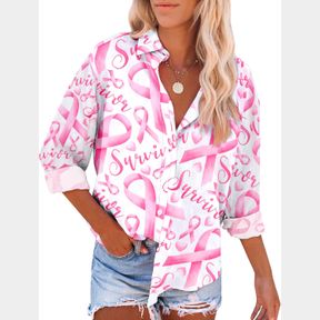 BREAST CANCER SHIRT BREAST CANCER AWARENESS SHIRTS PINK RIBBON SHIRT BUTTON DOWN SHIRTS WOMEN CASUAL COLLAR TOPS