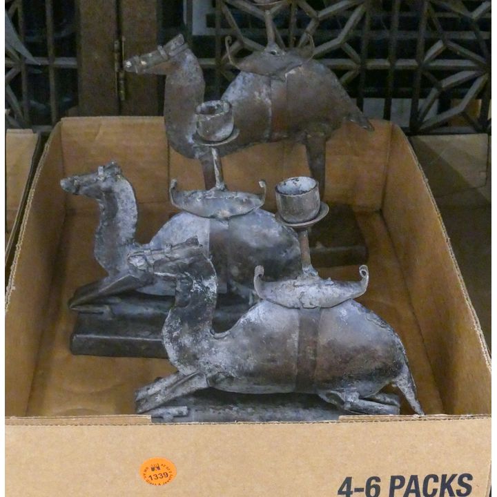 Box Old Metal Camel Candlesticks