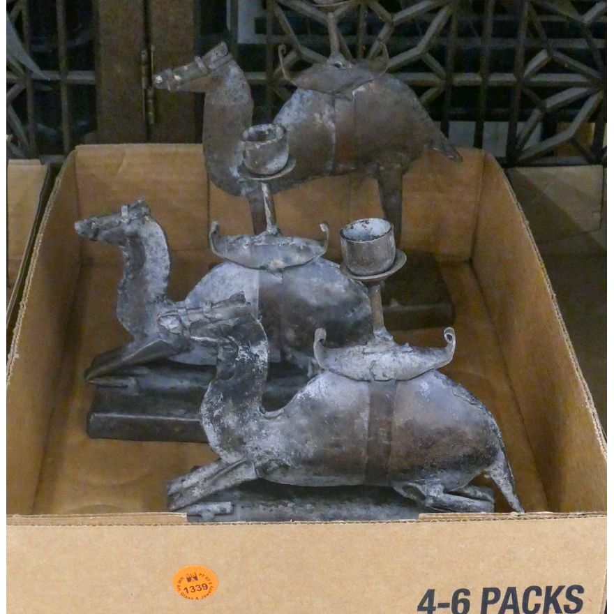 Box Old Metal Camel Candlesticks