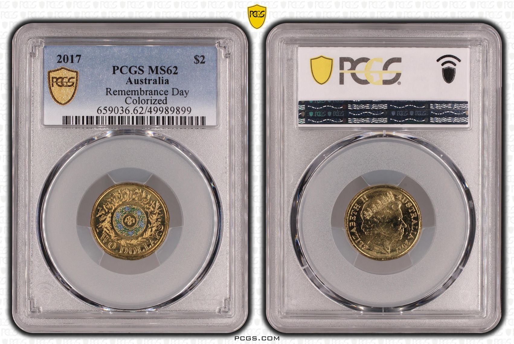 Remembrance Day Colourised, Two Dollar, 2017, PCGS MS62