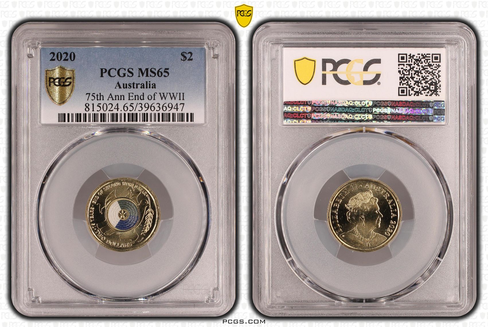 75th Ann End of WWII Colourised, Two Dollar, 2020, PCGS MS65