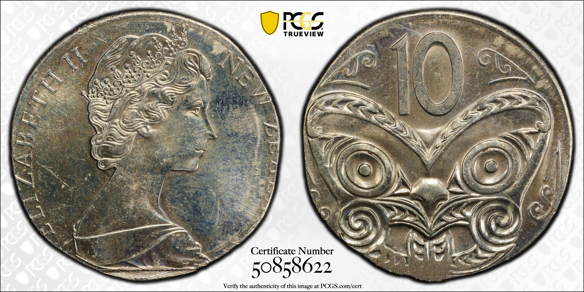 New Zealand, Struck on 5C Planchet, Ten Cent, ND, PCGS MS64