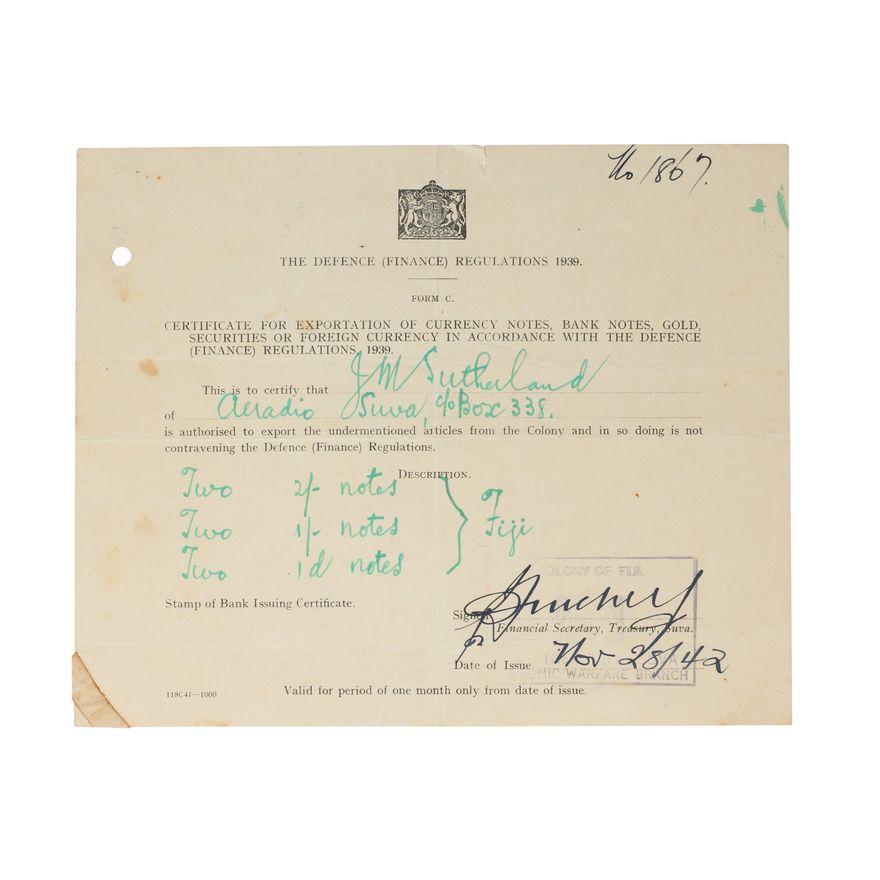 Fiji, Colony of Fiji, 1942, VF