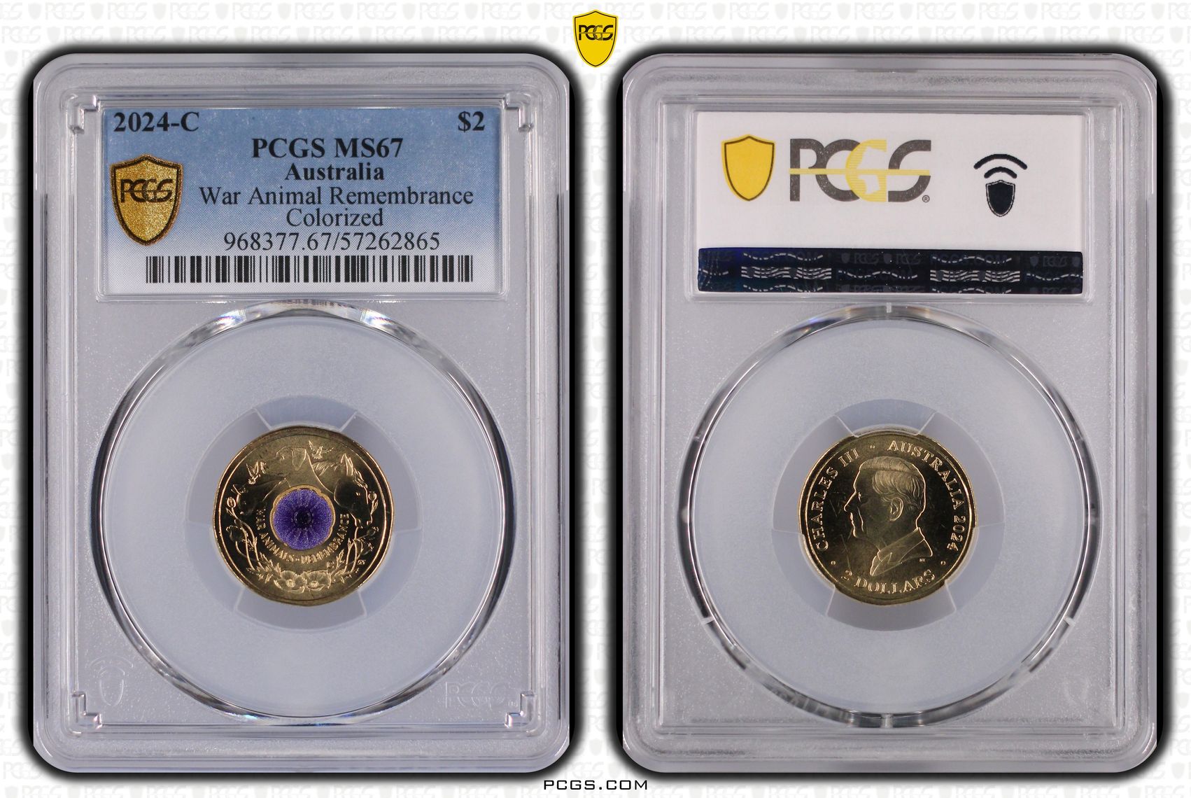 War Animal Remembrance Colourised, Two Dollar, 2024-C, PCGS MS67
