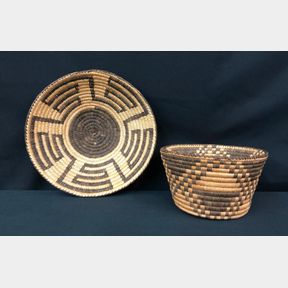 Two Vintage Pima Baskets With Lots Of Black Designs