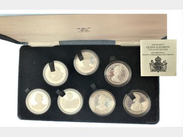 1980 QUEEN ELIZABETH II 7-COIN PROOF SILVER CROWN SET