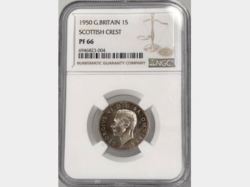 1950 GEORGE VI PROOF SHILLING SCOTTISH REVERSE PF66 EQUAL 2ND FINEST