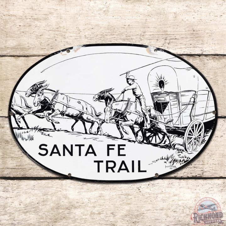 Santa Fe Trail 24" Single Sided Porcelain Sign w/ Conestoga Wagon