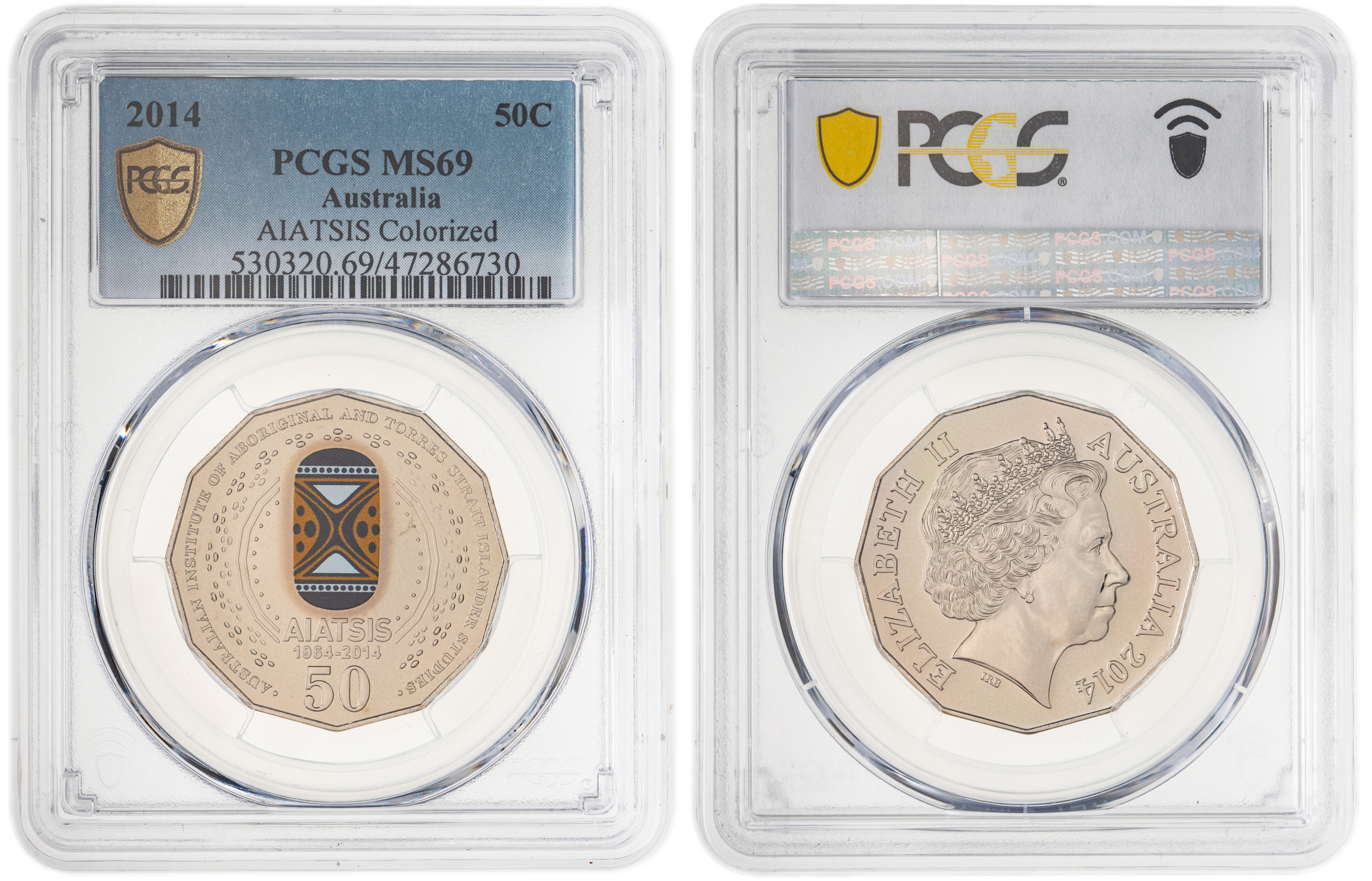 Elizabeth II, AIATSIS Colorized, Fifty Cent, 2014, PCGS MS69