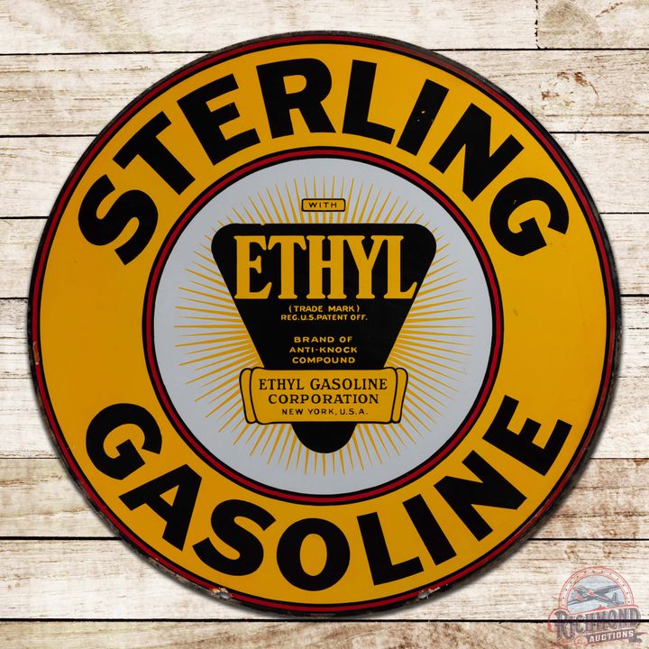 Outstanding Sterling Ethyl Gasoline 30" Double Sided Porcelain Sign w/ Logo