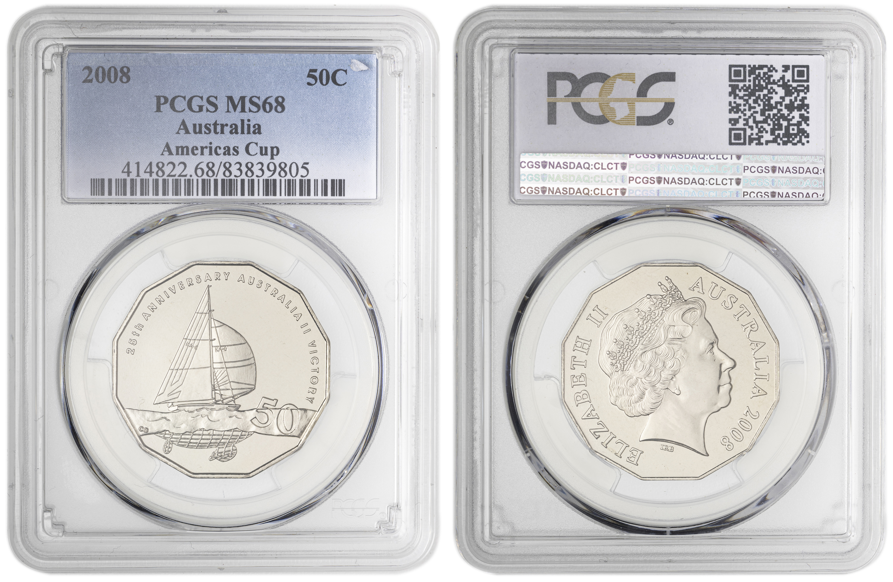 Americas Cup , Fifty Cent, 2008, PCGS MS68