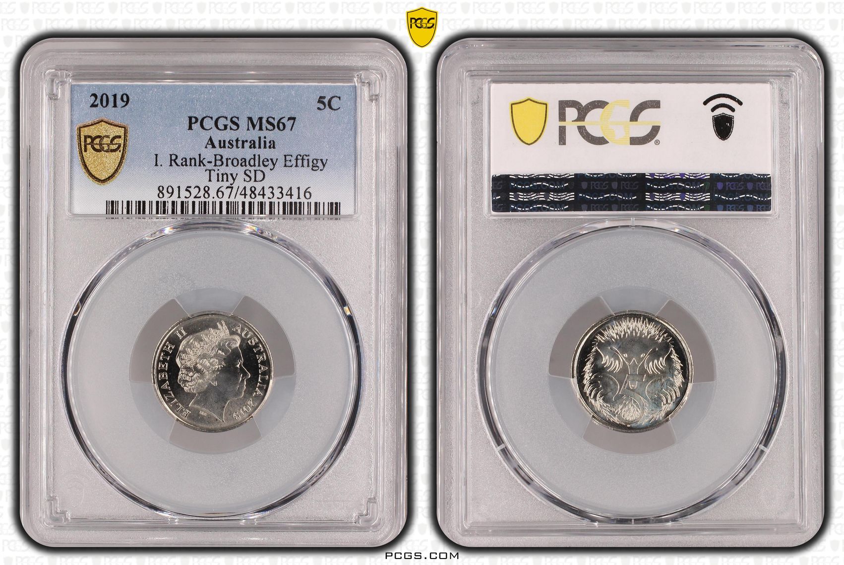 Elizabeth II, I. Rank-Broadley Effigy, Five Cent, 2019, PCGS MS67