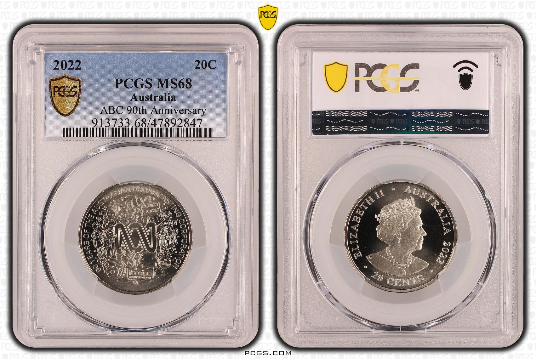 ABC 90th Anniversary, Twenty Cent, 2022, PCGS MS68