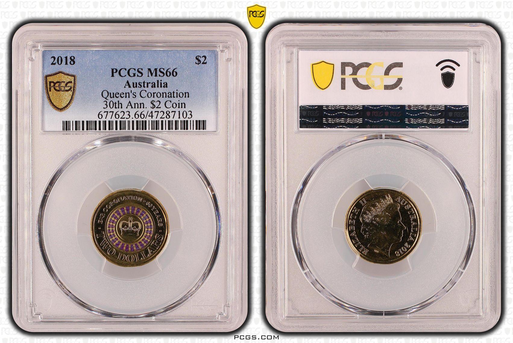 Elizabeth II, Queen's Coronation 30th Ann. $2 Coin, Two Dollar, 2018, PCGS MS66