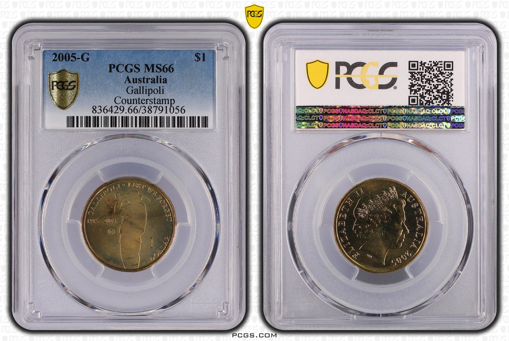 2005-G Australia One Dollar, $1 Gallipoli Counterstamp PCGS - MS66 -056