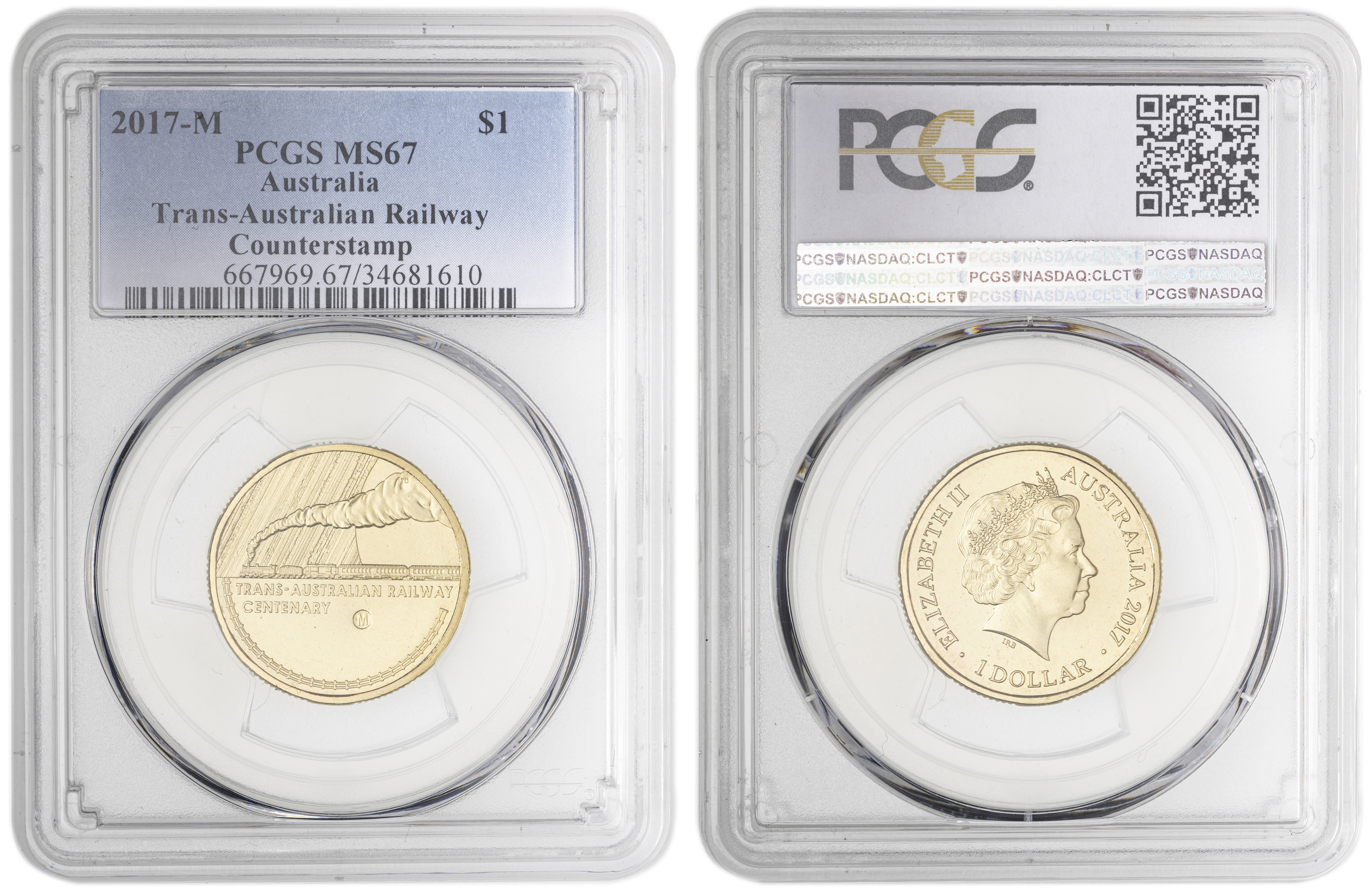 Trans-Australian Railway Counterstamp , One Dollar, 2017-M, PCGS MS67