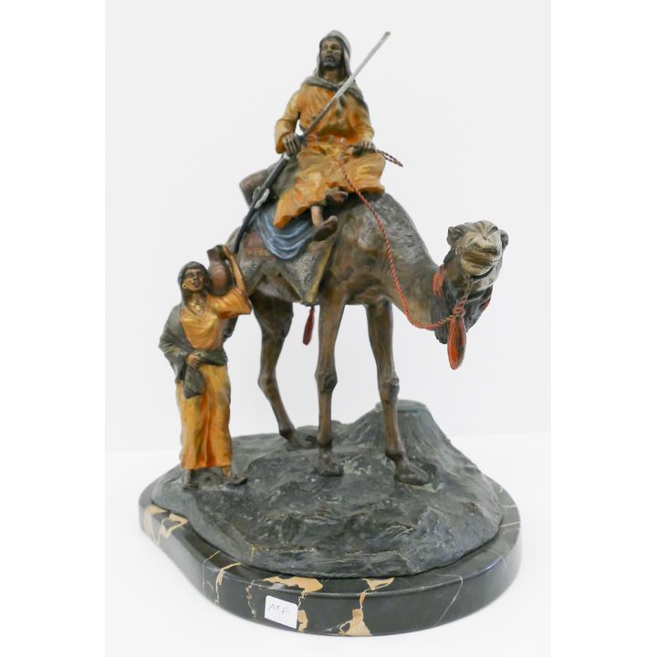 Old Austrian Cold Painted Orientalist Bronze Camel Figure Sculpture- 12x11''
