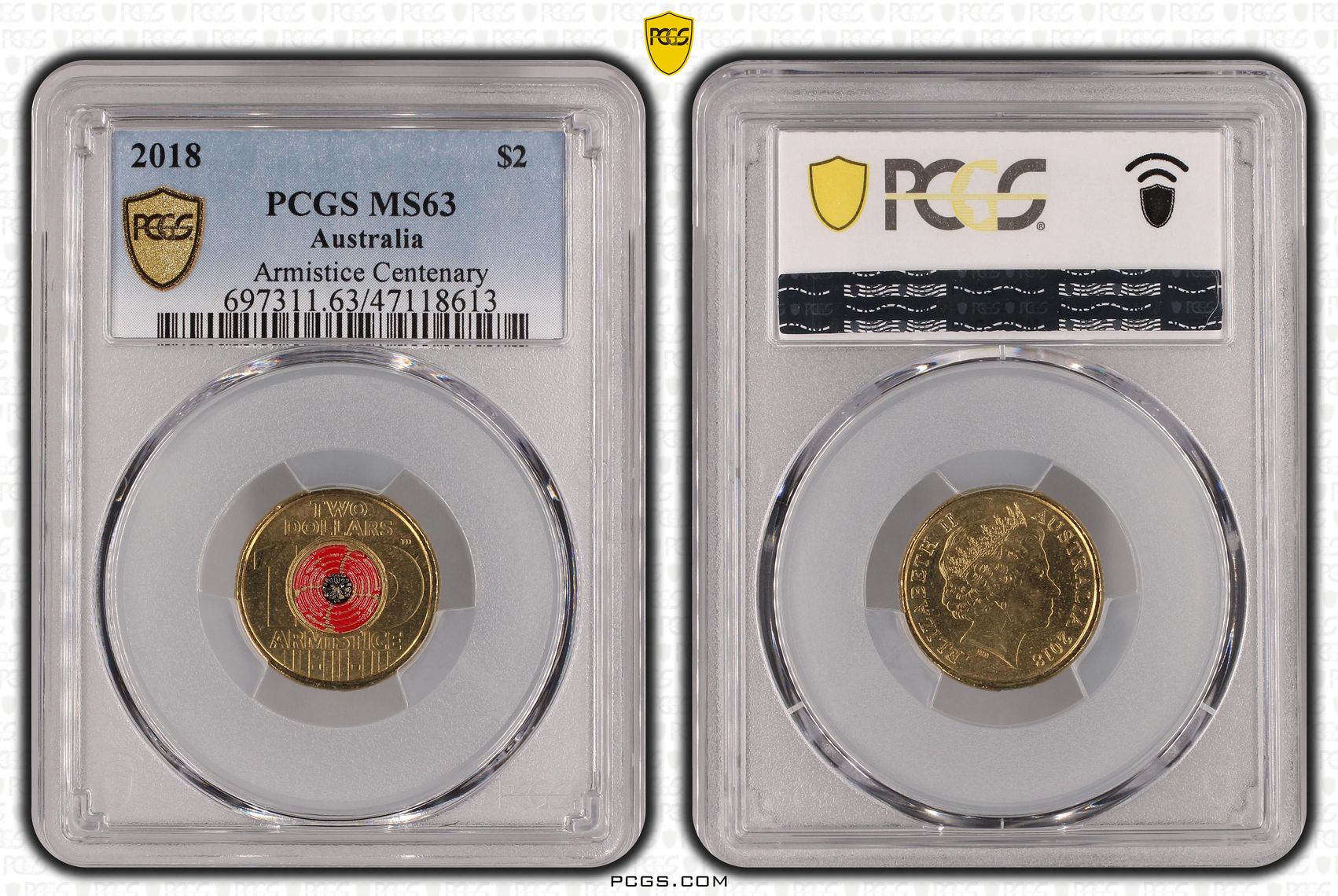 Elizabeth II, Armistice Centenary, Two Dollar, 2018, PCGS MS63