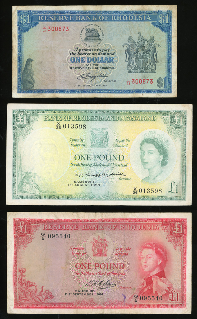 Rhodesia & Rhodesia and Nyasaland, a group of 3x, including, £1 1958, £ ...