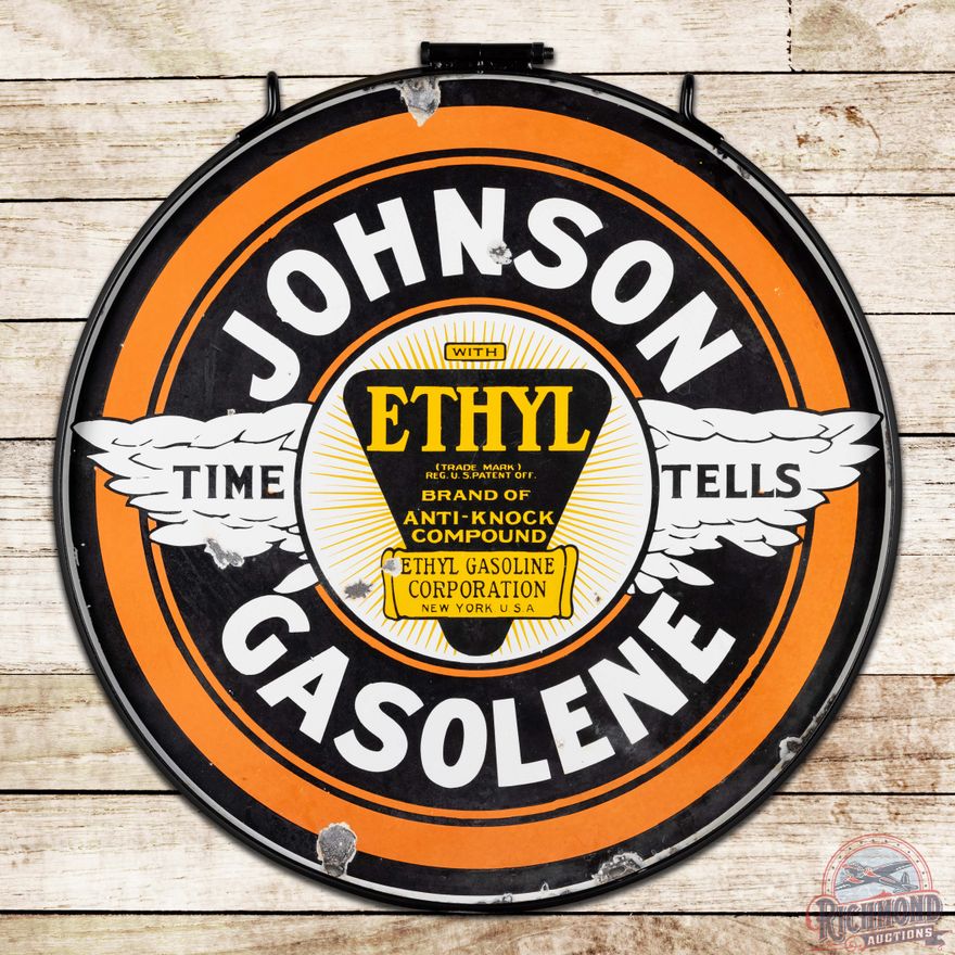 Johnson Ethyl Gasoline 30" Double Sided Porcelain Sign w/ Ring
