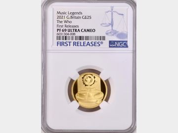 2021 MUSIC LEGENDS 'THE WHO' 25 POUND GOLD PF 69 ULTRA CAMEO