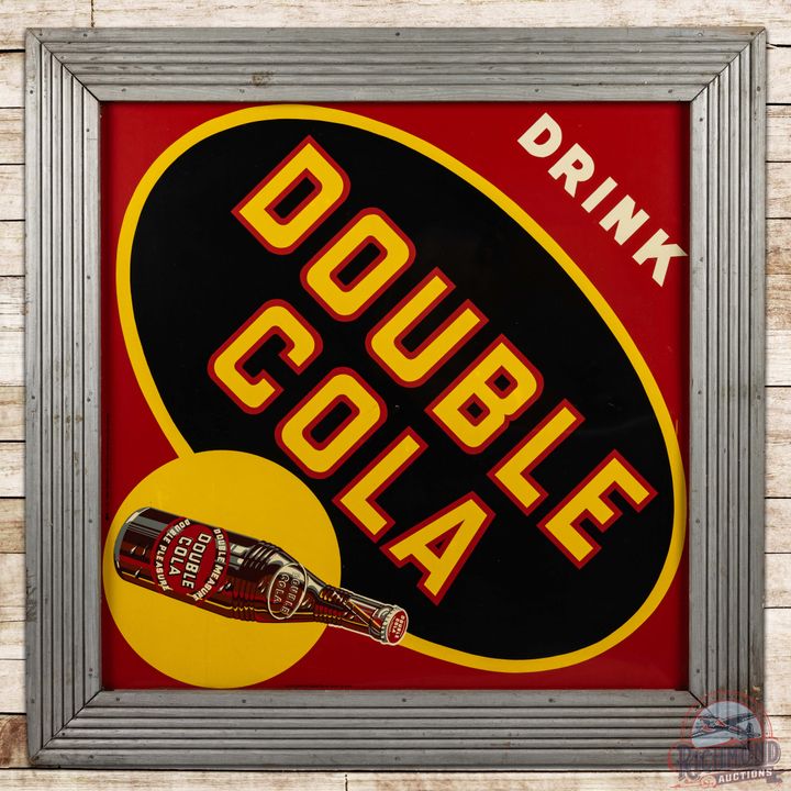 NOS Drink Double Cola Diamond SST Sign w/ Bottle & Wooden Frame