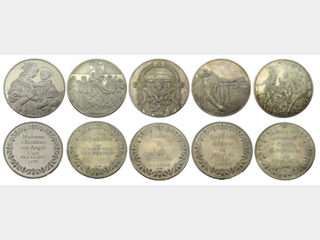 5 X ITALIAN SILVER ART MEDALLIONS (.925) SILVER (324.2 g total weight)