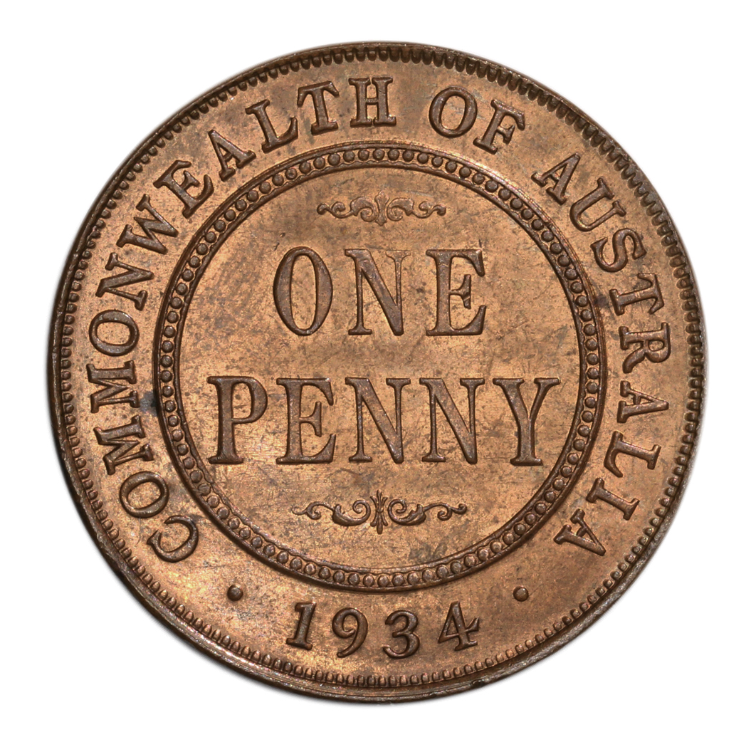 933. · George V, Penny, 1934, Choice Uncirculated