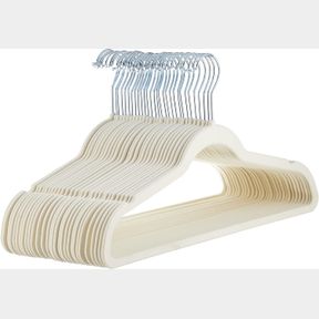 AMAZON BASICS SLIM, VELVET, NON-SLIP SUIT CLOTHES HANGERS, IVORY/SILVER - PACK OF 30