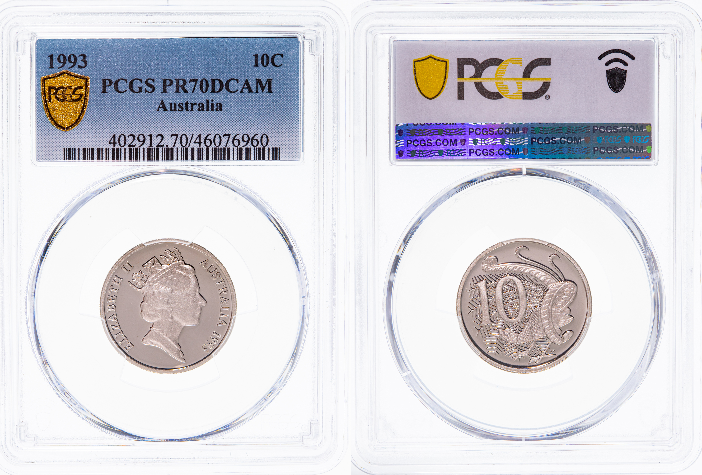 Elizabeth II, Ten Cent, 1993, PCGS PR70DCAM