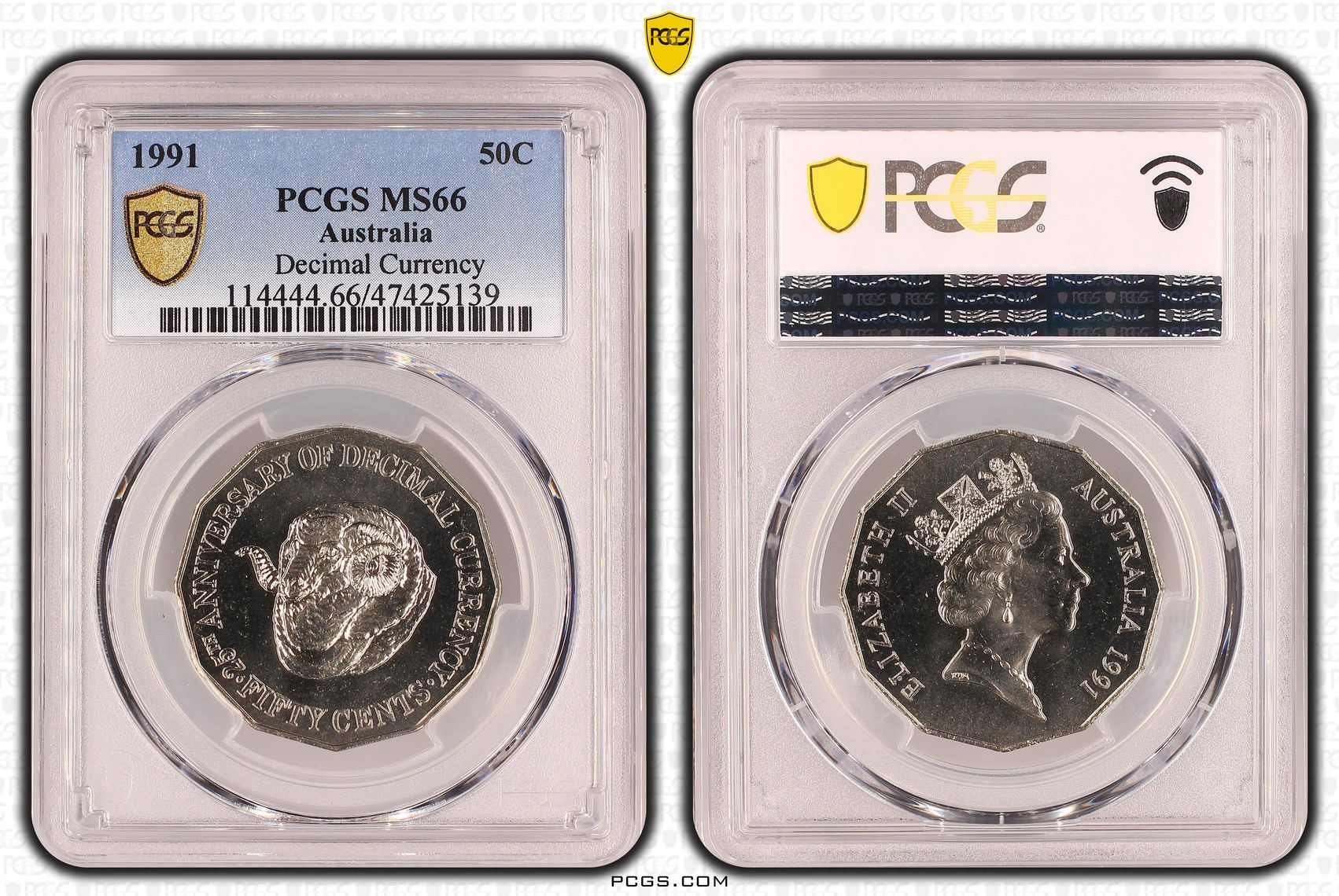 25th Anniversary Decimal Currency , Fifty Cent, 1991, PCGS MS66